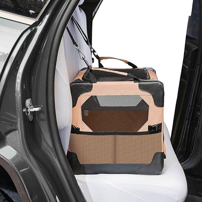 JOYTUTUS Collapsible Dog Crate, 20 Inch Portable Pet Crate for Car, Travel Foldable pet Crate for Puppy/Small Dog 18 lbs, Soft Cat Carrier Fit for Indoor & Outdoor/Car Back Seat/Trunk (Orange)