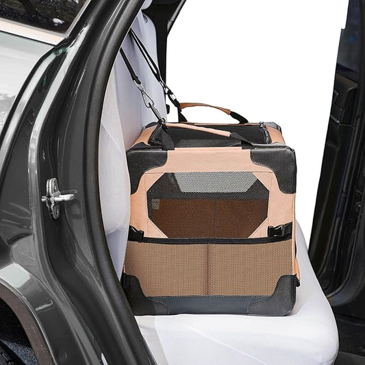 JOYTUTUS Collapsible Dog Crate, 20 Inch Portable Pet Crate for Car, Travel Foldable pet Crate for Puppy/Small Dog 18 lbs, Soft Cat Carrier Fit for Indoor & Outdoor/Car Back Seat/Trunk (Orange)