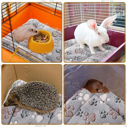 4 Pack Ultra Soft Dog Cat Bed Mat with Cute Prints Reversible Fleece Dog Crate Kennel Pad Cozy Washable Thickened Hamster Guinea Pig Pet Bed Mat for Small Animals(13 x 10 Inches,Light Gray)