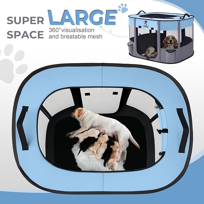 Foldable Pet Dog Playpen, Portable Dog Crate for Puppies, Cat, Rabbit, Chicks, Puppy Play Pen for Indoors, Kennel Tent Crate for Indoor Outdoor Travel Camping Use with Carrying Case (Blue, L)