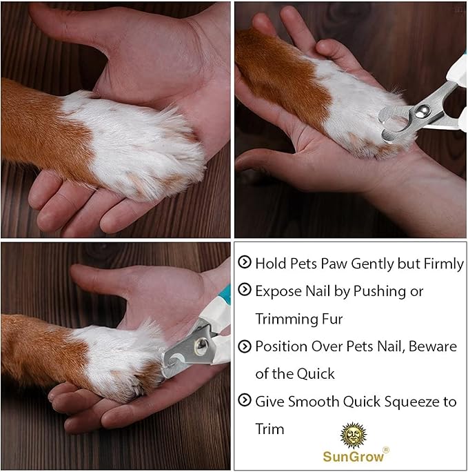 SunGrow Dog Nail Trimmer for Small and Medium Dogs, Cat Nail Claw Clipper, Non-Slip Handle, Professional Paw Grooming and Nail Care, Stainless Steel Blade