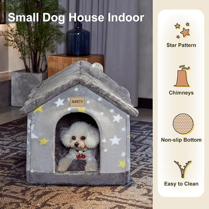 JIUPETY Cute Cat Beds for Indoor Cats, Foldable Cat House with Non-Slip Bottom, S Size Kitten Bed Up to 8 Lbs Kitty, Grey