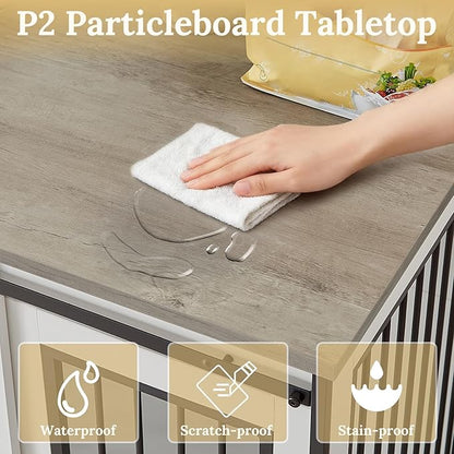 Rovibek 60.6" Double Dog Crate Furniture, Large Dog Kennel Furniture TV Stand for 2 Dogs, Furniture Style Dog Crates End Table, Wood Crates for Dogs White