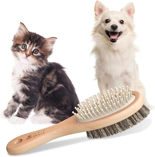 PAWFUME 2-in-1 Cat & Dog Brush  Sculpt Salon-Soft Coats in Minutes  Rubber-Tipped Pins, Smooth Tangles, Wood-Handle Comfort, & Gently Massages Skin  Doubles as a Cat Brush for All Breeds