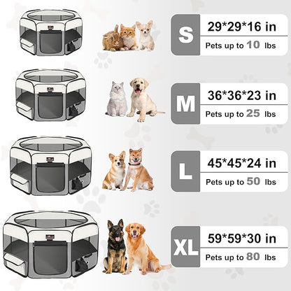Aivituvin Dog Playpen Foldable Pet Play Pens with Carrying Bag for Cat, Puppies, Rabbits, Chickens, Durable Portable Pet Tent for Travel Camping Indoor/Outdoor Grey S