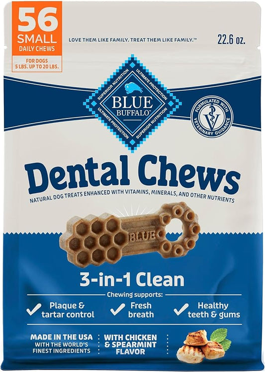 Blue Buffalo Dental Chews Small Natural Dog Treats, Chicken & Spearmint 22.6-oz Bag (56 Count)