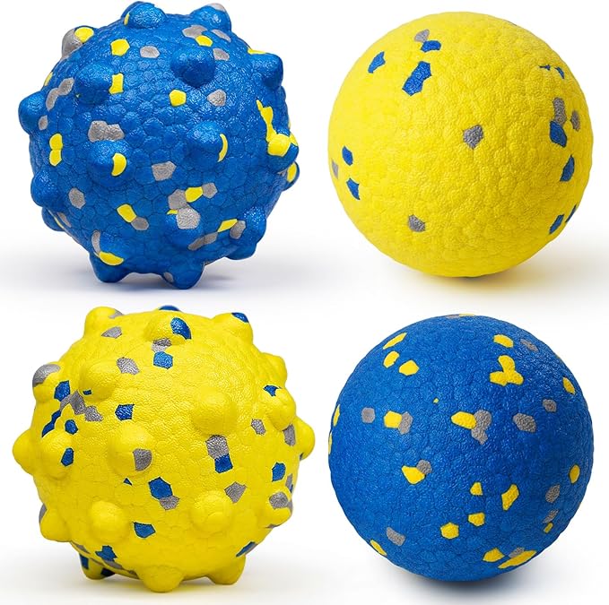 4Pcs Dog Balls for Aggressive Chewers, Indestructible Dog Tennis Balls, Durable Bouncy Dog Toy Balls, Dog Balls for Teething, Interactive Dog Toys for Fetch Game Large