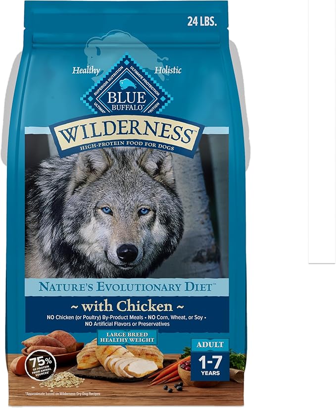 Blue Buffalo Wilderness Natural High-Protein Healthy Weight Dry Food for Large Breed Adult Dogs, Chicken Recipe, 24-lb. Bag