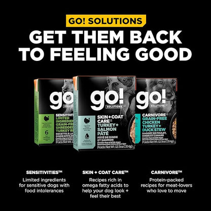 Go! Solutions Skin + Coat Care, Wet Dog Food, Turkey and Salmon Pâté with Grains Sensitive Skin, 12.5 oz