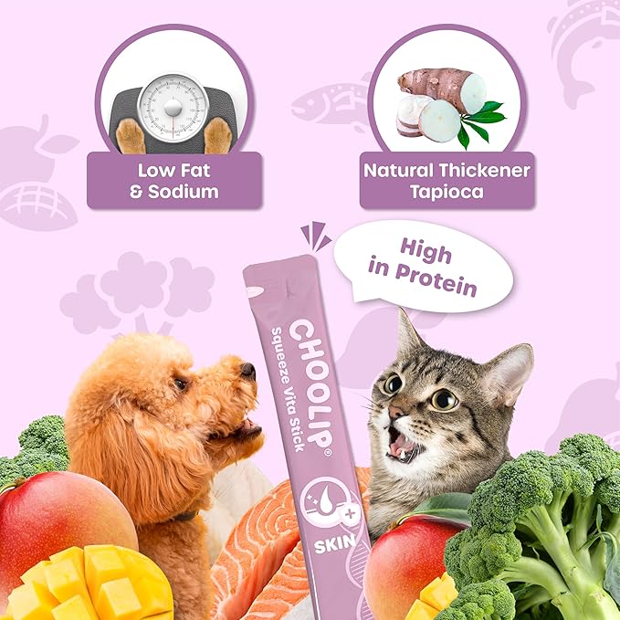 Squeeze Vita Stick Lickable Cat and Dog Treats – 7-Count Skin and Coat Support Sticks with Multivitamins, Soft Squeezable Paste for All Life Stages, Supporting Skin and Coat Health