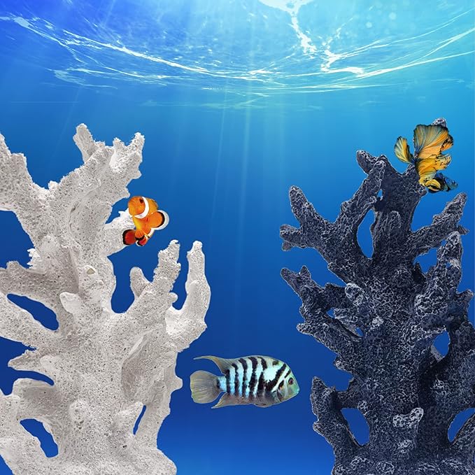 PINVNBY Artificial Coral Ornament Aquarium Sea Plants Decoration Underwater Craft Resin Fish Tank Landscape (White)