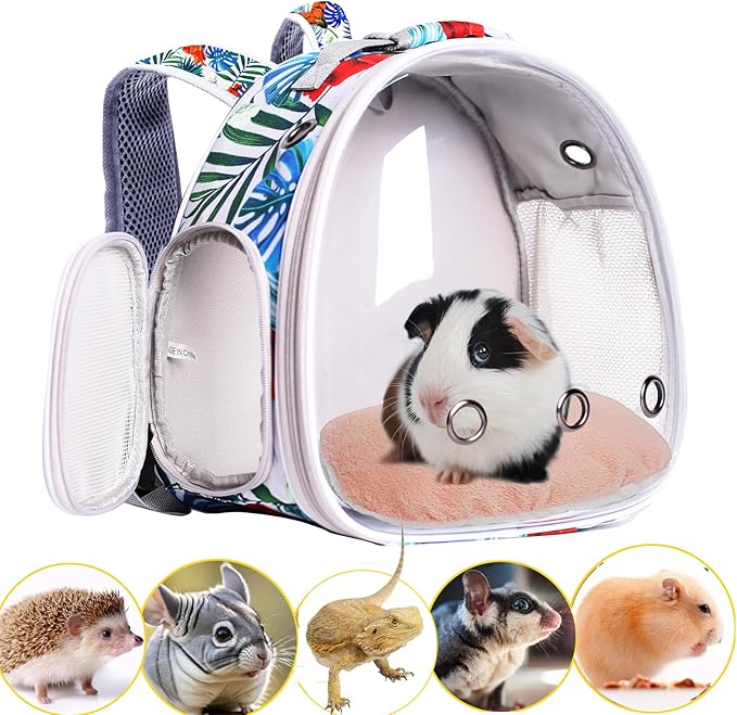 Hamster Backpack Carrier,Bearded Dragon Carrier Backpack for Kids with Clear Bubble Window,Small Animal Travel Backpack for Guinea pig Hedgehog Rat,Sugar Glider Airline Approved (Multicolor, Backpack)