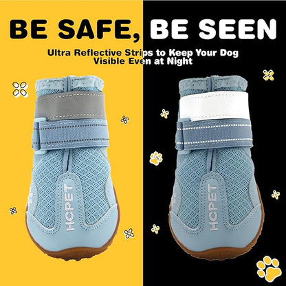 Hcpet Dog Shoes, Dog Boots for Large Dogs, Breathable Dog Booties Paw Protector for Summer Hot Pavement, Winter Snowy Day, Outdoor Walking, Indoor Hardfloors Anti Slip Sole Blue Size 7