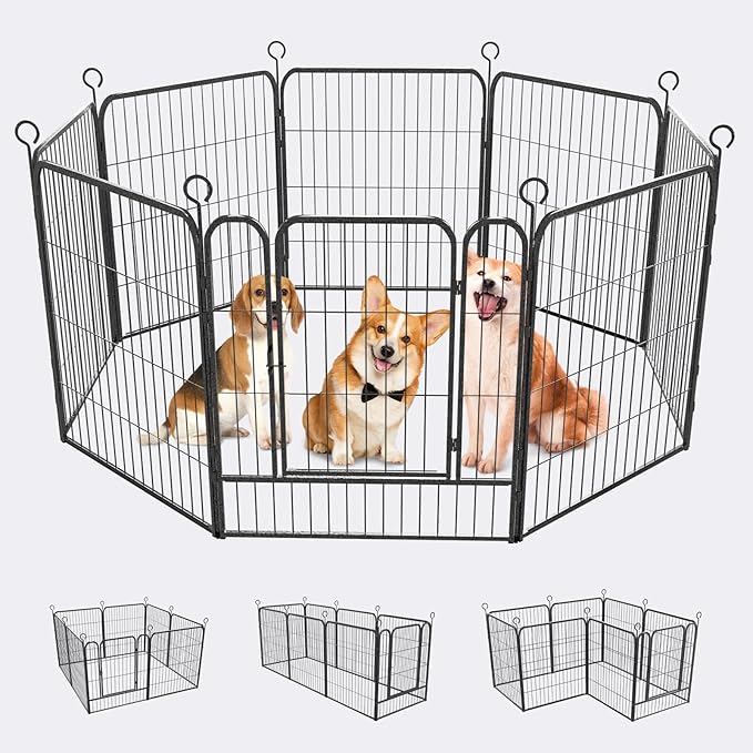 Dog Playpen 8 Panels 32'' Height Heavy Duty Dog Fence with Doors Outdoor Exercise Dog Fence for Large/Medium/Small Dogs Pets Playpen for RV, Camper, Yard