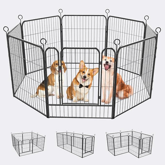 Dog Playpen 8 Panels 32'' Height Heavy Duty Dog Fence with Doors Outdoor Exercise Dog Fence for Large/Medium/Small Dogs Pets Playpen for RV, Camper, Yard