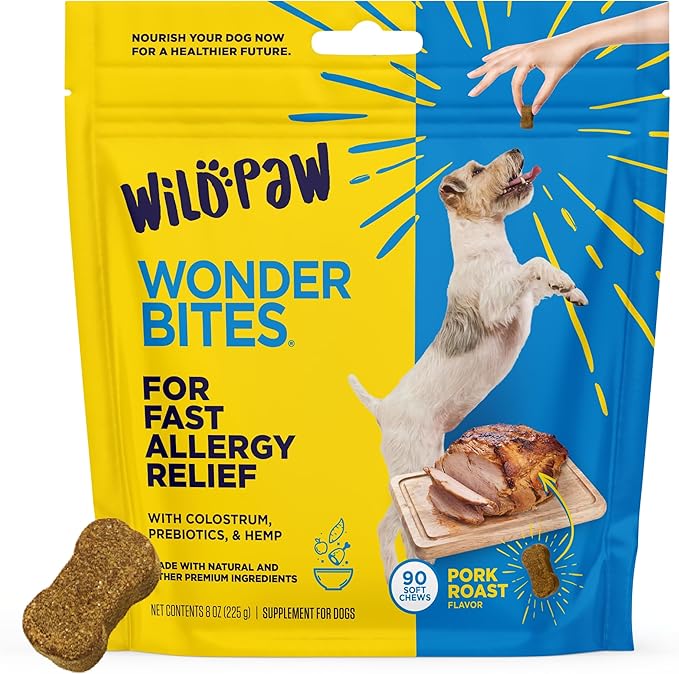 WILDPAW WonderBites for Fast Allergy Relief - Pet Supplement to Support Itchy Skin & Allergy Relief - Dog Skin & Coat Health Supplement - 90 Soft Chews