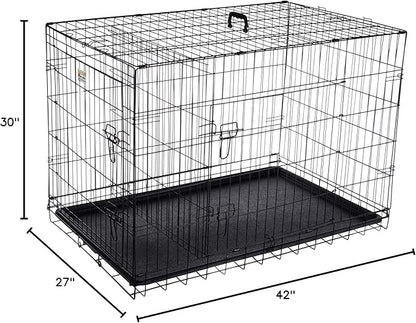 Dog Kennel - 42-Inch Dog Crate with Doors for Front and Side Access - Collapsible Dog Crate with Divider Wall Panel for Large Dogs by PETMAKER (Black)