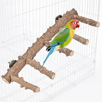 Mogoko Bird Ladder Perch for Cage, Natural Wood Bird Parrot Perch Stand Parrot Perch Bridge Climbing Chewing Toys for Small Medium Animal