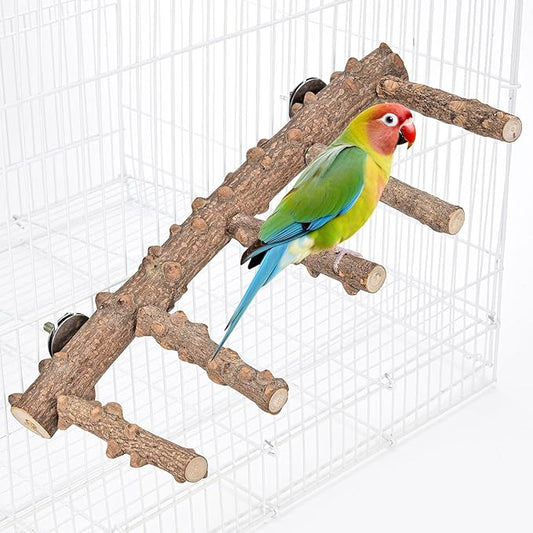 Mogoko Bird Ladder Perch for Cage, Natural Wood Bird Parrot Perch Stand Parrot Perch Bridge Climbing Chewing Toys for Small Medium Animal