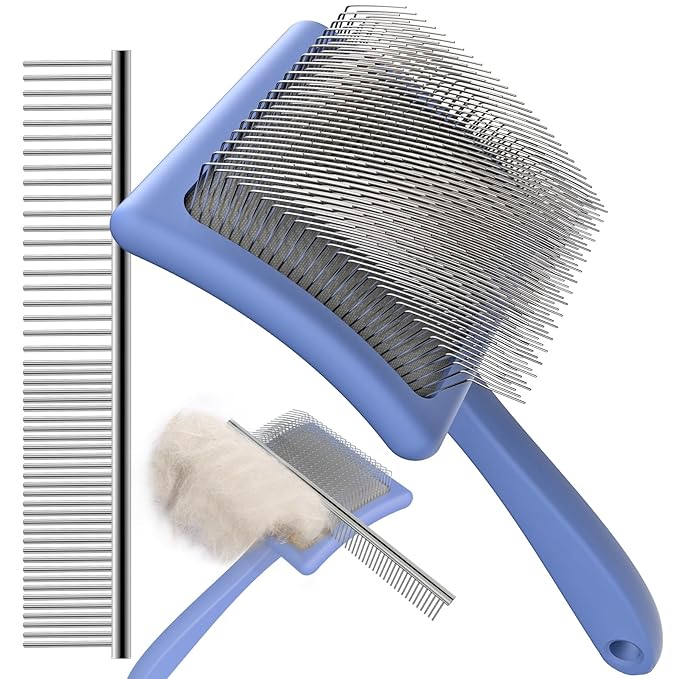 Wouble Slicker Brush for Dogs,Large Dog Brush for Grooming, Doodles Brush for Poodles, Goldendoodles and Labradoodles,Easy to Remove Tangles, Mats and Fluff- Blue