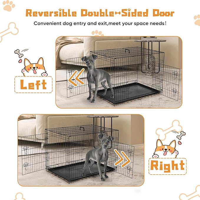 DUMOS 24-Inch Double Door Dog Crate | Durable Metal Pet Kennel with Secure Locks | Foldable & Portable Design for Small Dogs | Black