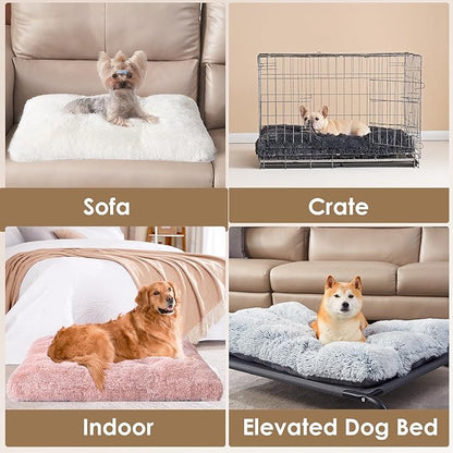 EHEYCIGA Fluffy Dog Crate Bed for Medium Dogs, Plush Faux Fur Dog Crate Pad, Calming Anti Anxiety Medium Dog Bed for Crate, Washable Soft Warm Dog Crate Mat with Non-Slip Bottom, Pink