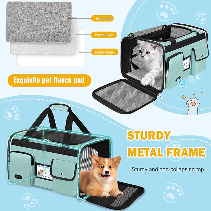 HUANLANG Soft-Sided Cat Carrier Airline Approved,Dog Carriers for Small Dogs Medium Cats,Pet Travel Carrier Up to 15 Lbs,Collapsible Cat Bag