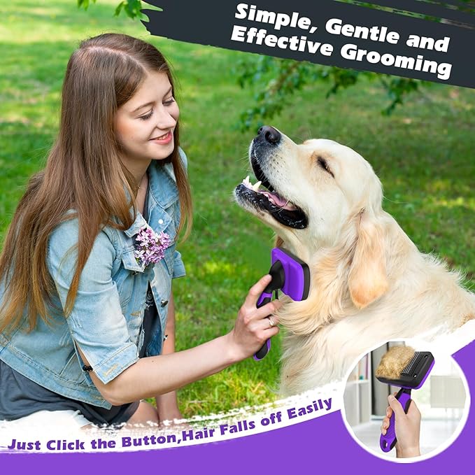 3PCS Dog Brush I Dog Brush for Shedding I Deshedding Dog Brush I Dog Bath Brush I Slicker Brush For Dogs I Dog Comb I Premium Pet Supplies (Purple Black)