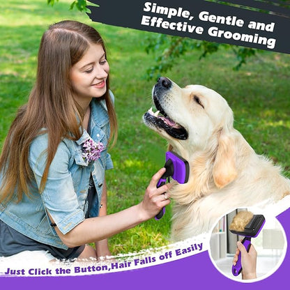 3PCS Dog Brush I Dog Brush for Shedding I Deshedding Dog Brush I Dog Bath Brush I Slicker Brush For Dogs I Dog Comb I Premium Pet Supplies (Purple Black)