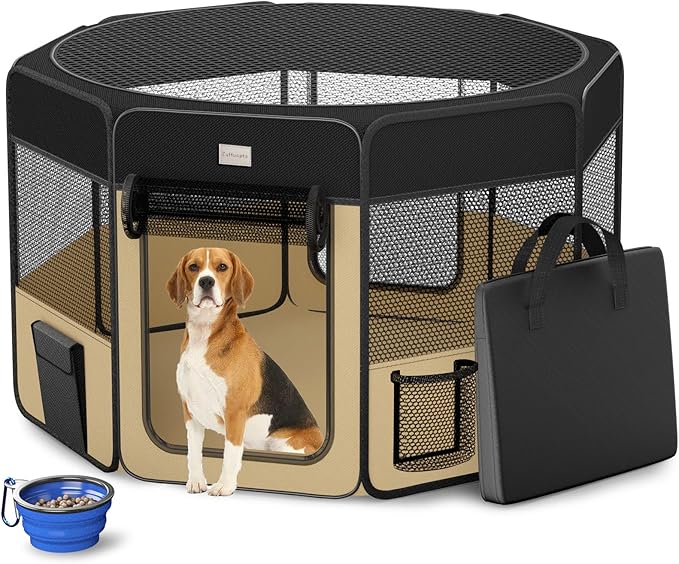 48" Indoor Outdoor Pet Playpen Cage. Best Exercise Kennel for Your Dog, Cat,Kitten, Rabbit, Puppy, Hamster or Guinea Pig. Portable Pen with Carry Bag for Easy Travel (48"x48"x24"H, Black)