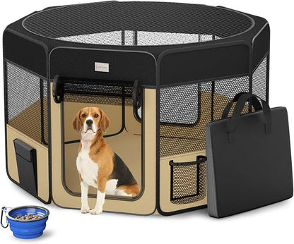 48" Indoor Outdoor Pet Playpen Cage. Best Exercise Kennel for Your Dog, Cat,Kitten, Rabbit, Puppy, Hamster or Guinea Pig. Portable Pen with Carry Bag for Easy Travel (48"x48"x24"H, Black)