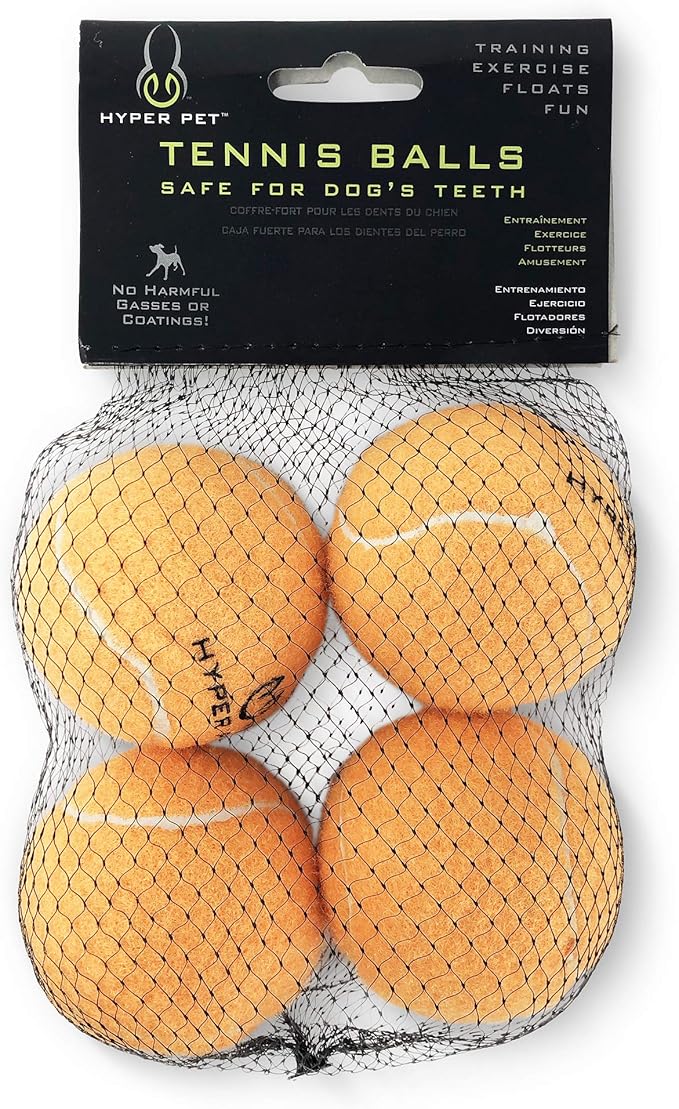 Hyper Pet Tennis Balls for Dogs (Pet Safe Ball for Exercise and Training) Interactive Dog Toys work with Hyper Pet K9 Kannon K2 Dog Ball Launcher - 4 Pack 2.5" Orange