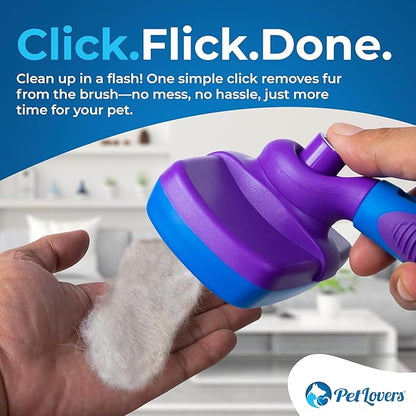 PetLovers EzSlicker Self-Cleaning Brush - Dog Brush for Shedding, Gentle Slicker Brush for Cats, Tangle-Free Grooming Comb with Soft Bristles & Ergonomic Handle for Stress-Free Grooming