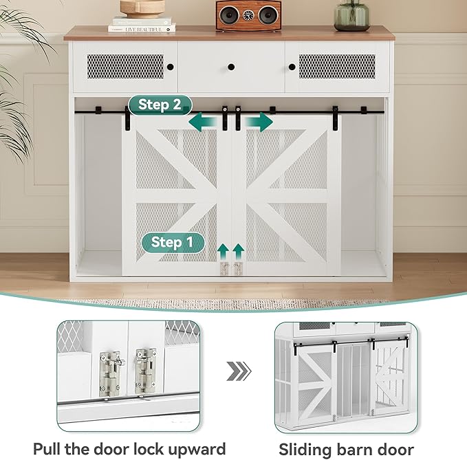YITAHOME 48" Wooden Dog Crate Furniture with Removable Divider, Large Dog Kennel with Drawers, Double Doors & Locks Design, Dog Crate Furniture TV Stand for Medium Large Dogs