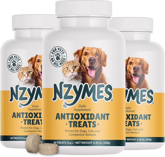 Nzymes® Antioxidant Treats - for Dogs Joints, HIPS, Paralysis, Skin, Coat, Hair Loss, Aging, Digestion, Neurological, Seizures - 180 Treats - Made in The USA