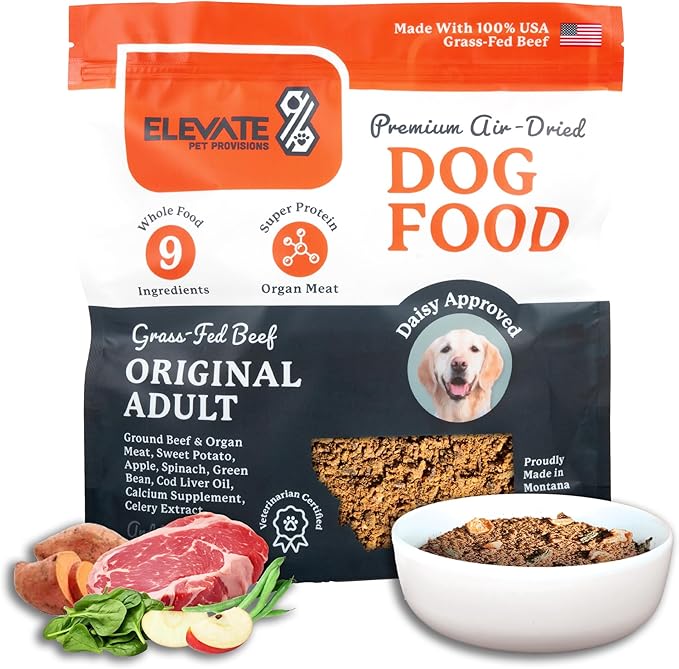 100% Human Grade Air Dried Dog Food - All Natural - USA Grass Fed Beef - Limited Ingredient Dog Food - Grain Free - Dehydrated - Complete Meal or Dog Food Topper  Beef Flavor - 3.65 lb