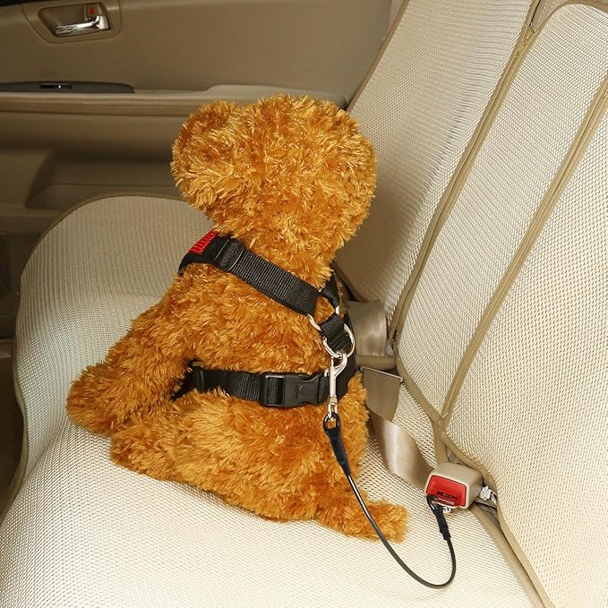 Dog Leash for Car, Stainless Steel Cable Chew Proof Dog Tetherï¼_et Vehicle Restraint Tetherï¼_og Lead with Double Clip Buckle Latch (40 inch)