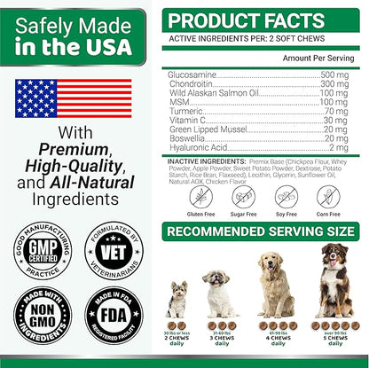 YUMA'S Glucosamine for Dogs - Hip and Joint Supplement for Dogs - 170 Ct - Glucosamine Chondroitin Chews - Joint Pain Relief Supplement with MSM - Advanced Health - Mobility Support - Made in USA