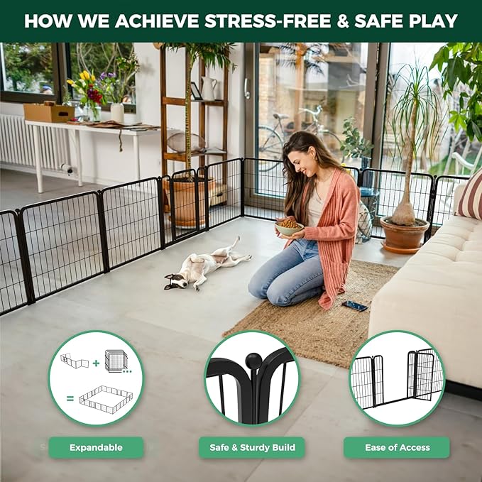 FXW Homeplus Dog Playpen for Indoor Use - Stress-Free and Safe Play, Heavy Duty 32 Inch 16 Panels Dog Pen for Small and Medium Dogs, Black_atented