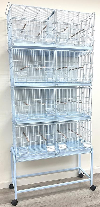 LOT of Large Stackable Breeder Bird Flight Cage with Removable Center Divider and Breeding Nest Box Doors with Removable Rolling Stand