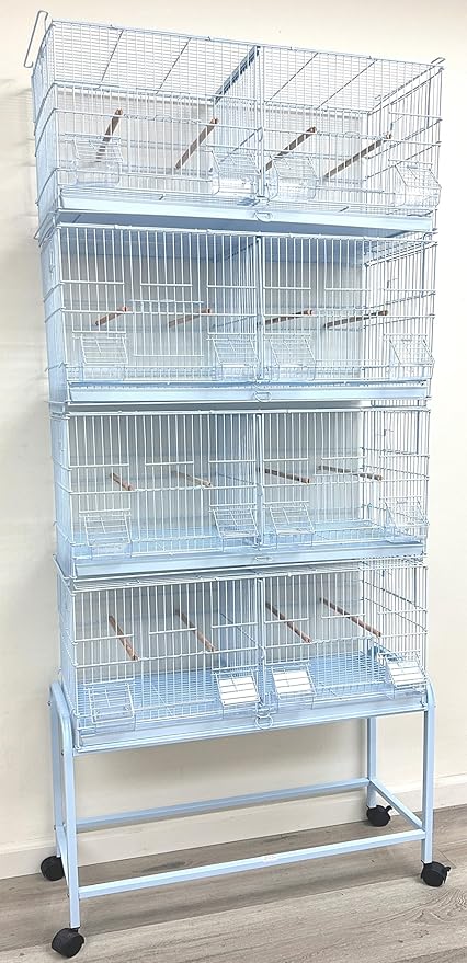 LOT of Large Stackable Breeder Bird Flight Cage with Removable Center Divider and Breeding Nest Box Doors with Removable Rolling Stand