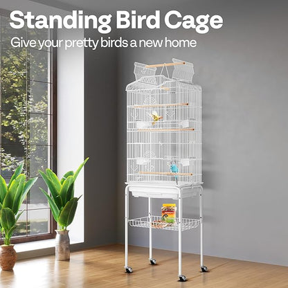 VIVOHOME 64 Inch Bird Cage with Play Top and Rolling Stand for Parrots Conures Lovebird Cockatiel Parakeets White