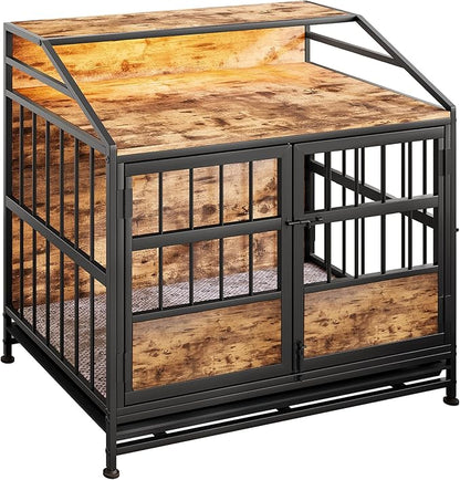 Ball & Cast 20" Multi-Function Dog Crate Furniture with Storage,3-Door Access Wooden Kennel for 11-25 lbs Dogs,Double Doors with Pull-Out Tray,Waterproof Indoor Pet House,Easy Assembly,Black Brown
