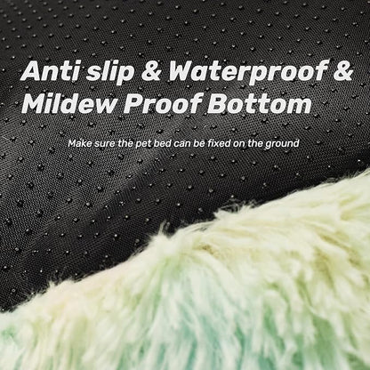 Anti Anxiety Round Fluffy Plush Faux Fur Warm Washable Dog Bed & Cat Bed, Original Bed for Small Medium Large Pets,Used to Relieve Joints and Improve Sleepï¼20"/24"/27''ï¼ (24", Rainbow)