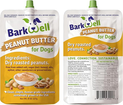 Peanut Butter Squeeze - 8oz Pouch All-Natural Dog Peanut Butter, Sourced and Made in The USA Grain Free Dog Treat 100% Natural, Lick mat Topper, Puzzle Toy Fill