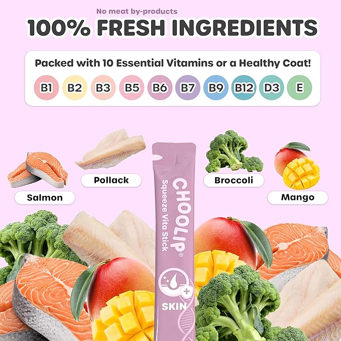 Squeeze Vita Stick Lickable Cat and Dog Treats – 49-Count Coat Support Sticks with Multivitamins, Soft Squeezable Paste for All Life Stages, Supporting Coat Health