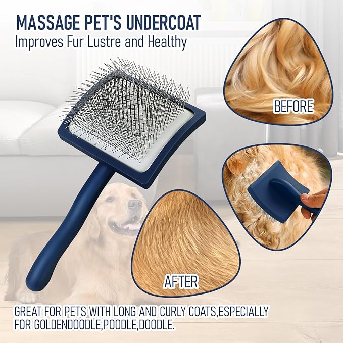 Dog Slicker Brush for Dogs- Pet Slicker Dog Brush for Golden Doodle & Poodle- Goldendoodle Dog Grooming Brush for Long Haired Dogs