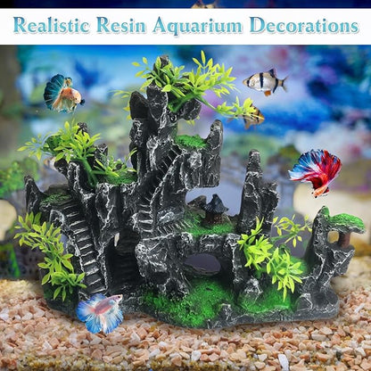 kathson Aquarium Mountain View Stone Resin Fish Tank Decorations Betta Hideout Caves Rockery Landscape Tree Aquarium Decorations Large Rock Hiding Cave Decor for Small Fish Shrimp Play Ornament