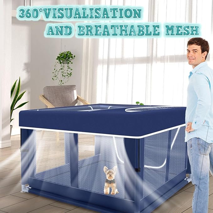 42x42x25.6 Inch Puppy Playpen with Cover, Dog Playpen for Puppies or Small Dogs, Pet Fence for Indoor & Outdoor, Sturdy Safety DogPen with Thickened Fabric, High-Strength Nylon Wire Mesh