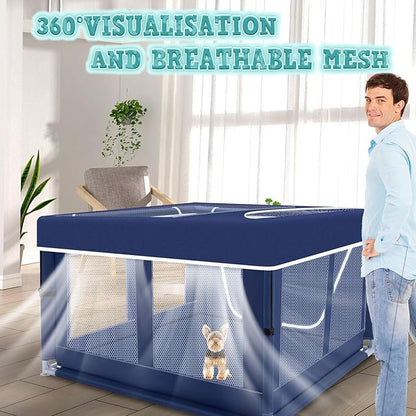 42x42x25.6 Inch Puppy Playpen with Cover, Dog Playpen for Puppies or Small Dogs, Pet Fence for Indoor & Outdoor, Sturdy Safety DogPen with Thickened Fabric, High-Strength Nylon Wire Mesh